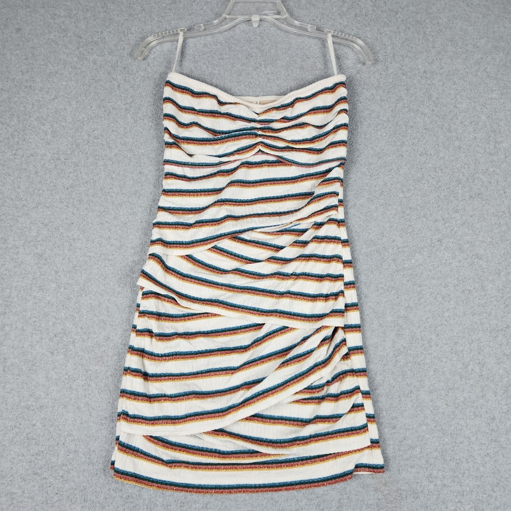 Bec + Bridge Bodycon Mini Dress Juniors 4 White Striped Lurex Ruched Strapless